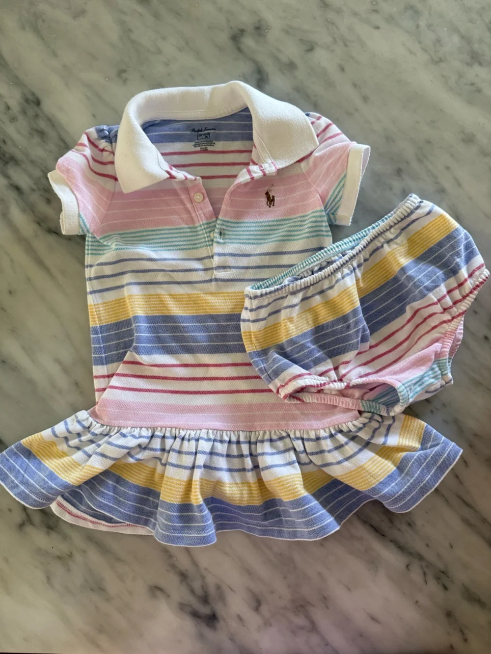 Ralph Lauren Pastel Stripe Polo Dress with Bloomers 12mo